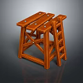 Wooden Ladder Stool With Cross Support Design And Sturdy Construction For Home Use