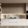Modern Kitchen Interior With Light Wood White Cabinets Marble Countertop And Appliances