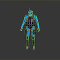 Game Movie Character Blue Purple Armored Robot with Mechanical Design and Backpack