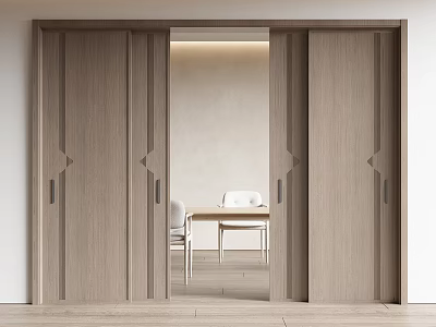 Modern Wooden Sliding Doors Opening To Bright Elegant Dining Area Interior 3d model