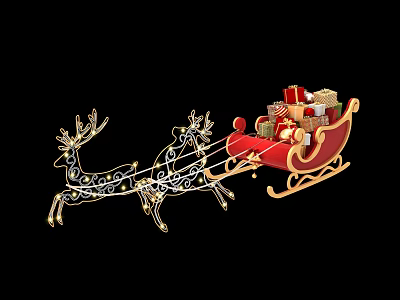 Festive Lighted Reindeer Pulled Sleigh Play Equipment With Gift Decorations 3d model