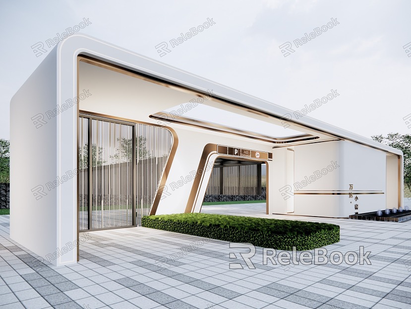 Light luxury garage entrance community entrance gate community gate people car diversion community entrance booth arc element rose gold decoration model