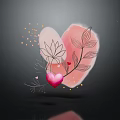 Heart Design Featuring Lotus Leaves Small Pink Heart Golden Dots And Reflection On Black Background