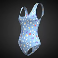 Blue One Piece Swimsuit With Colorful Floral Pattern And Square Neck Design