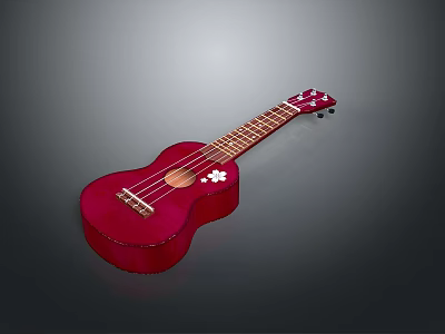 Red Shiny Ukulele With White Decorative Inlay Four Strings And Glossy Body 3d model