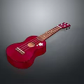 Red Shiny Ukulele With White Decorative Inlay Four Strings And Glossy Body