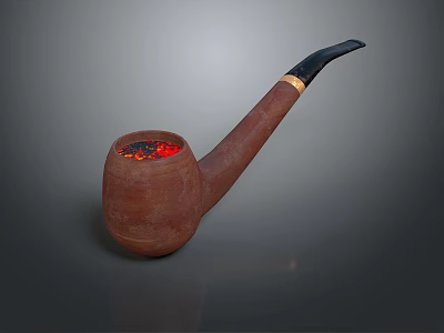 Elegant Brown Decorative Ornament Set With Black Stem Pipe And Red Bowl Accent 3d model