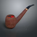 Elegant Brown Decorative Ornament Set With Black Stem Pipe And Red Bowl Accent