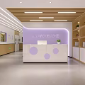 Children's English Training School Reception Area With White Desk Purple Dots And Wooden Shelves