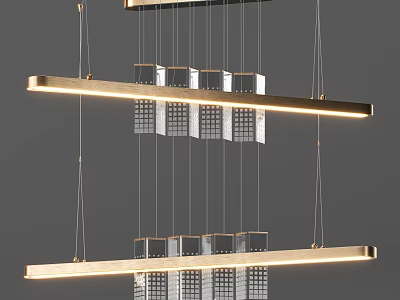 Modern Linear Chandelier With Gold Metal Frame And Square Glass Elements 3d model