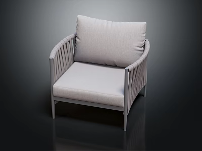 Modern Single Sofa With Light Gray Cushion And Woven Armrest Design 3d model