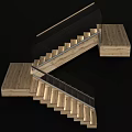 Geometric Modern Staircase Design With Wooden Steps Glass Railings And Metal Frame