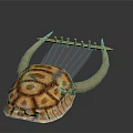 Turtle Shell Shaped Lyre Musical Instrument With Intricate String And Pillar Design