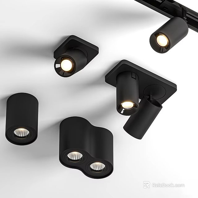 Modern Black Downlights And Spotlights With Various Designs For Home Lighting 3d model 