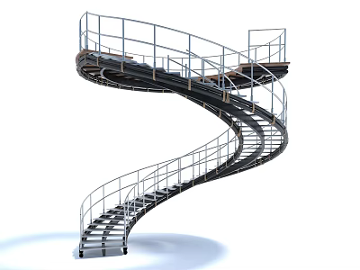 Modern Spiral Staircase Design With Metal Railing And Curved Interior Structure 3d model