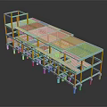 Multi Level Building Frame With Blue Yellow Beams And Transparent Roof