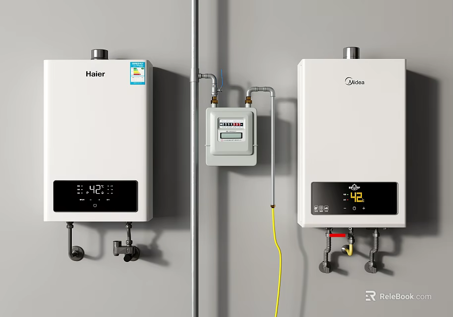 Household Gas Water Heaters With Digital Display And Gas Meter Connection 3d model 