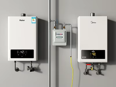 Household Gas Water Heaters With Digital Display And Gas Meter Connection 3d model
