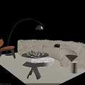 Modern Beige Sofa and Coffee Table Set with Marble Top Accent Chairs and Floor Lamp