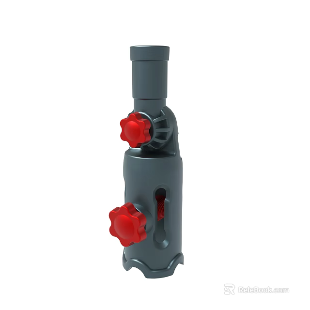 Gray Mechanical Device Featuring Red Control Knobs And Vertical Tubular Design 3d model 