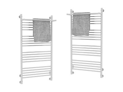 White Bathroom Towel Racks With Hanging Gray Towels For Home Use 3d model