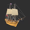 Classic Sailing Ship Model With Yellow Hull White Sails And Flags