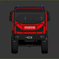 Red IVECO Fire Truck With Blue Emergency Lights And Roof Equipment