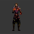 3D Fantasy Character With Purple Gold Outfit And Red Flame Effects