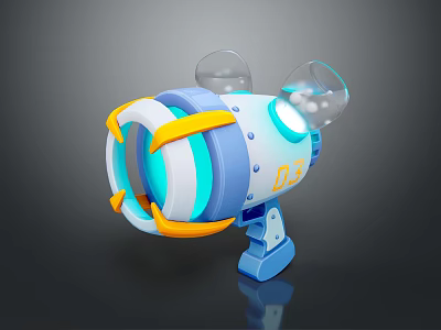 Futuristic Blue Toy Weapon With Yellow Rings Transparent Covers And Handle 3d model