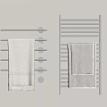 White Bathroom Towels Hanging on Black Towel Racks and Holders 3d model