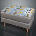 Modern Gray Ottoman With Colorful Geometric Patterned Cushion And Wooden Legs