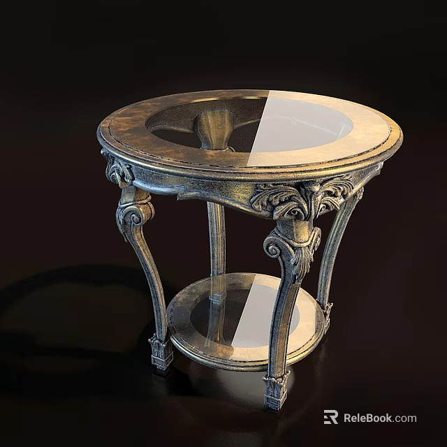 Classical Round Side Table With Carved Legs And Glass Top Surface 3d model 