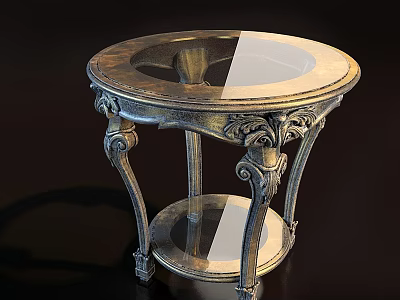 Classical Round Side Table With Carved Legs And Glass Top Surface 3d model