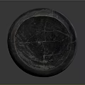 Antique Hand Carved Black Stone Bowl Sculpture With Cracked Surface Patterns Design