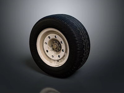 Automotive Car Tire Component With White Rim And Rubber Tread Design 3d model