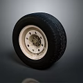 Automotive Car Tire Component With White Rim And Rubber Tread Design