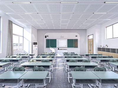 Classroom Desk Platform Blackboard Desk and Chair 3d model