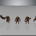 Armored Fantasy Characters And Creatures With Red Blue Armor In Different Poses On Grey Background