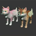 Cute Cat Figurines With Wings And Bells In Pink And Brown Yellow Colors