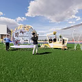 Scenic Photo Check-in Spot with Transparent Spherical Structure Green Lawn Decorative Flowers and Blue Sky