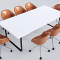 White Rectangular Conference Table With Black Metal Legs And Brown Rolling Chairs 3d model