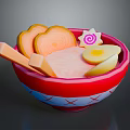 Colorful Ramen Soup Bowl With Carrot Slices Soft Boiled Egg And Fish Cake