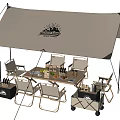 Outdoor Camping Table and Chairs Set with Chalkboard Cooler Cart Cactus Plant under Canopy Tent