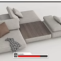 Light Beige Fabric Modular Sofa Set With Brown Cushions And Checkered Throw Blanket 3d model