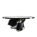 Round Modern Dining Table With Sleek Surface And Unique Black Gold Base 3d model