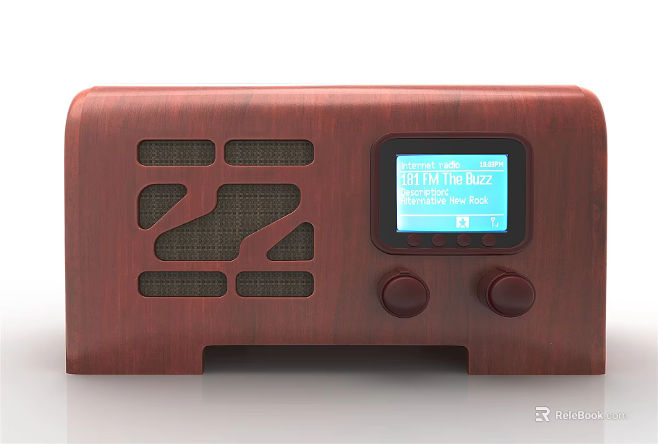 Red Wooden FM Radio Speaker Featuring Digital Display And Control Knobs 3d model