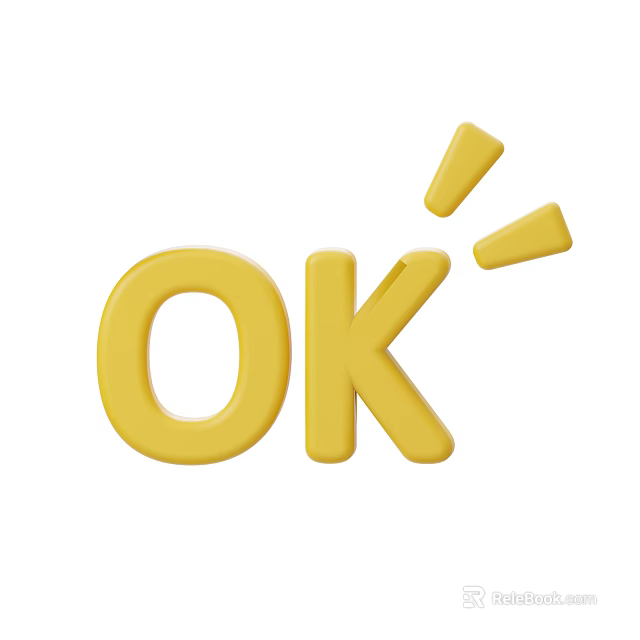 Yellow 3D OK Icon With Decorative Triangles Graphic Design Element 3d model 