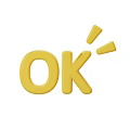 Yellow 3D OK Icon With Decorative Triangles Graphic Design Element