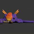 Purple Lizard Like Toy Creature with Small Campfire and Orange Flames