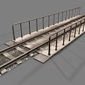 Industrial Railroad Tracks With Steel Guardrails And Gravel Sleepers Structure